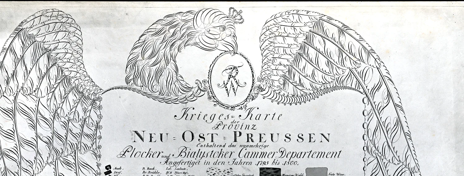 1795–1800 m. žemėlapio antraštinis kartušas su Prūsijos ereliu